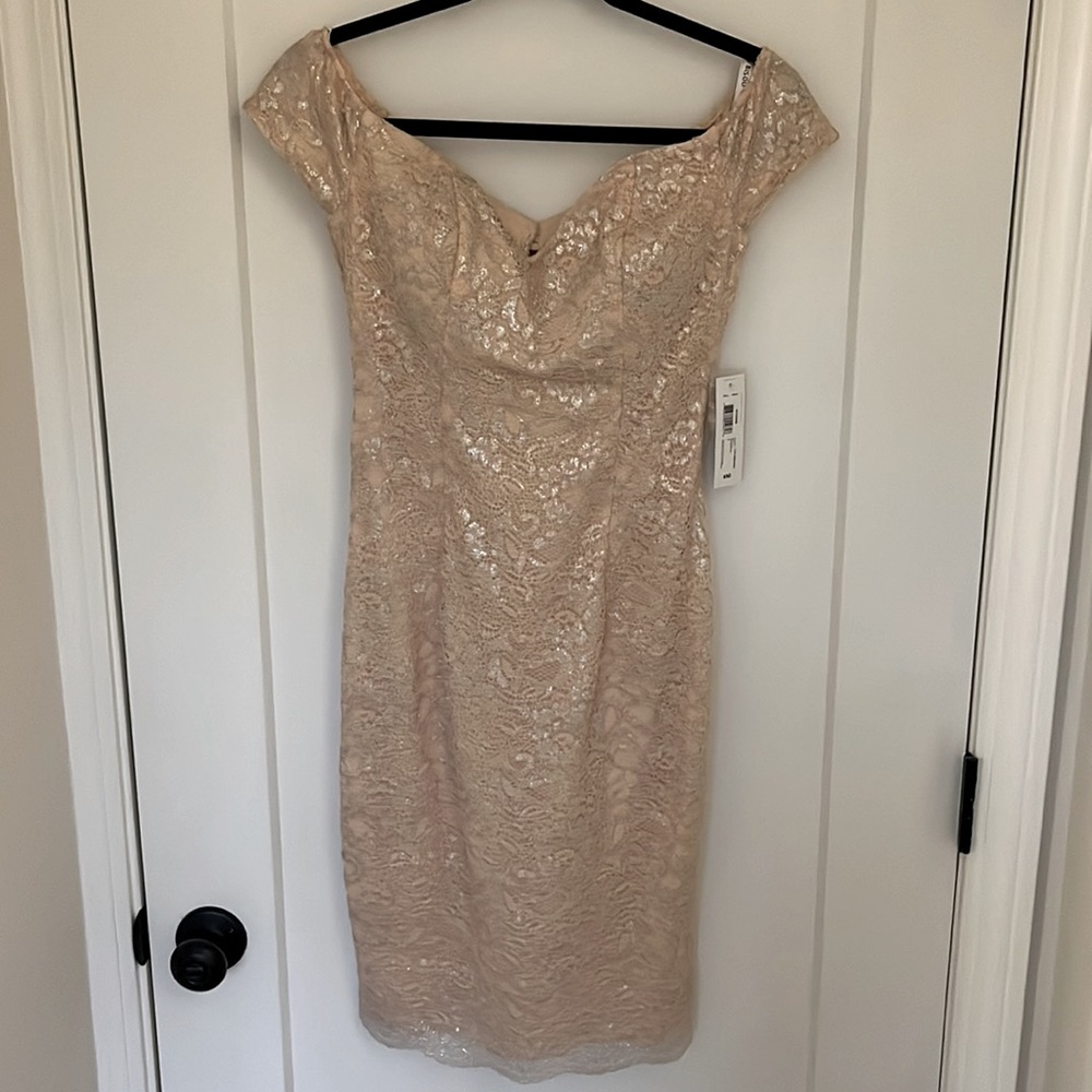 NWT Off the Shoulder Blush Silver Cocktail Party Dress